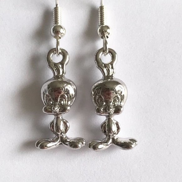 Vintage Tweety Bird Charm Earrings Looney Tunes Warner Bros. Silver Plated Charm - Picture 1 of 11